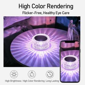 مصباح طاولة كريستالي بتحكم لمسي وإضاءة قابلة للتعتيم قابل لإعادة الشحن عبر USB