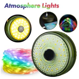 مصباح تخييم LED متعدد الوظائف بشحن USB وسلسلة أضواء ملونة