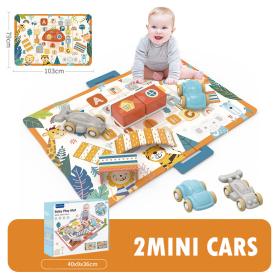 سجادة ألعاب بشكل مسار أدغال مع سيارتين، مقاس 103 × 79 سم.