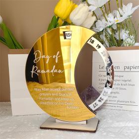 ديكور رزنامة شهر رمضان بتأثير المرايا، تقويم دوار للعد التنازلي بحجم كبير باللون الذهبي