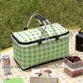 سلة نزهة محمولة قابلة للطي معزولة حراريا مع غطاء ومقبض من الألومنيوم